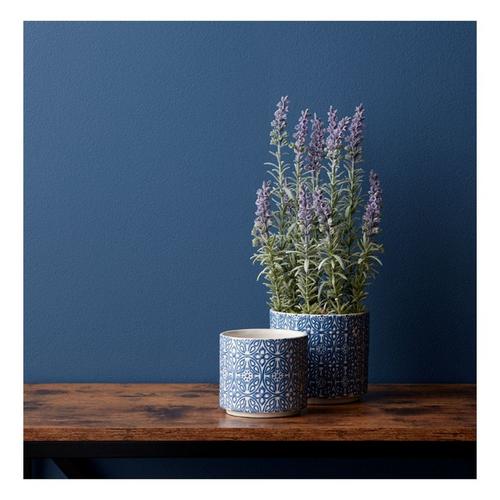 Melrose International Ornamental Blue and White Ceramic Pot (Set of 2) - Primary Image