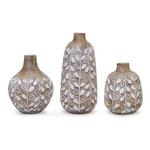Melrose International Leaf Print Vase with Wood Design (Set of 3) - Thumbnail 1 of 2