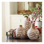 Melrose International Leaf Print Vase with Wood Design (Set of 3) - Thumbnail 2 of 2