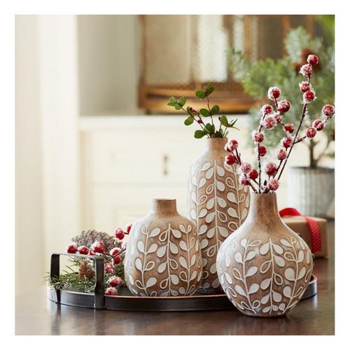 Melrose International Leaf Print Vase with Wood Design (Set of 3) - Primary Image
