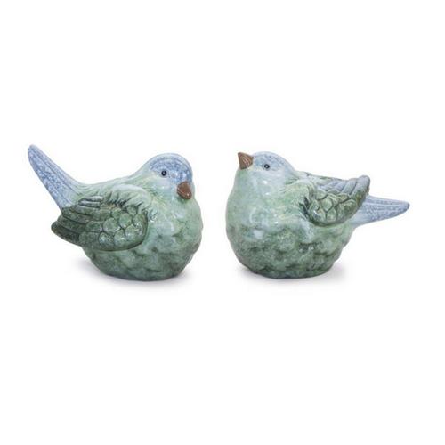 Melrose International Blue and Green Terra Cotta Bird Figurine (Set of 2) - Primary Image