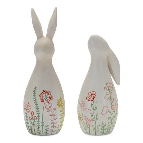 Melrose International Modern Bunny Rabbit Figurine with Etched Floral Design (Set of 2) - Primary Image