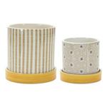 Melrose International Stone Bumble Bee Striped Planter with Plate (Set of 2) - Thumbnail 1 of 4