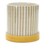 Melrose International Stone Bumble Bee Striped Planter with Plate (Set of 2) - Thumbnail 2 of 4