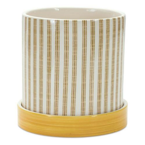 Melrose International Stone Bumble Bee Striped Planter with Plate (Set of 2) - Primary Image