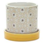Melrose International Stone Bumble Bee Striped Planter with Plate (Set of 2) - Thumbnail 3 of 4