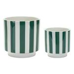 Melrose International Green and White Striped Planter (Set of 2) - Thumbnail 1 of 3