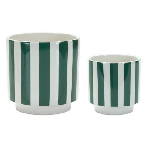 Melrose International Green and White Striped Planter (Set of 2) - Primary Image