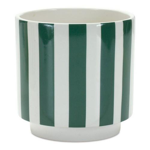 Melrose International Green and White Striped Planter (Set of 2) - Primary Image