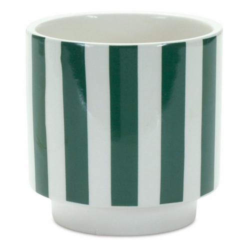 Melrose International Green and White Striped Planter (Set of 2) - Primary Image