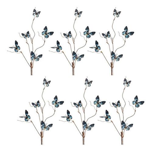 Melrose International Blue and Black Wire Butterfly Spray (Set of 6) - Primary Image