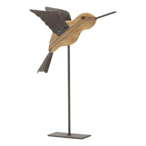 Melrose International Natural Fir Wood Bird Figurine with Rustic Metal Accents (Set of 2) - Primary Image