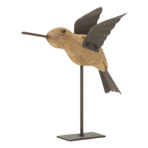 Melrose International Natural Fir Wood Bird Figurine with Rustic Metal Accents (Set of 2) - Primary Image