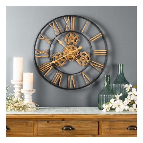 Melrose International 23.75"D Industrial Iron Gears Wall Clock with Roman Numerals - Primary Image