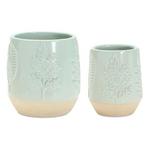Melrose International Two-Tone Porcealin Planter with Leaf Design (Set of 2) - Thumbnail 1 of 4