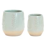 Melrose International Two-Tone Porcealin Planter with Leaf Design (Set of 2) - Thumbnail 3 of 4