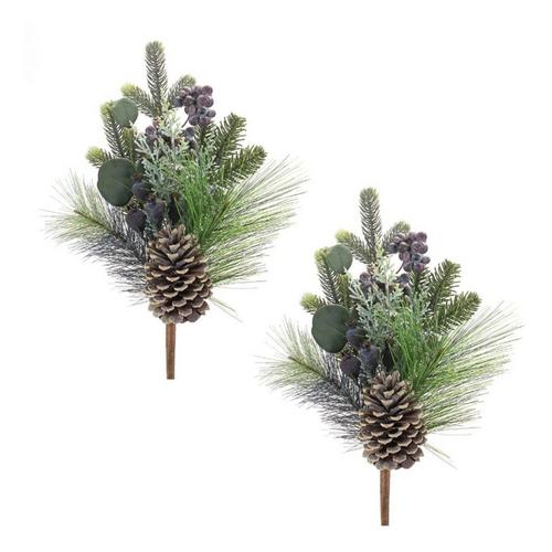 Melrose International 18"H Polyester/PVC Pine/Berry/Eucalyptus Pick (Set of 2) - Primary Image