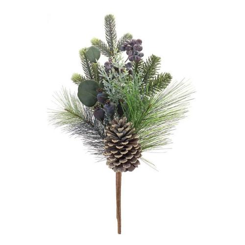 Melrose International 18"H Polyester/PVC Pine/Berry/Eucalyptus Pick (Set of 2) - Primary Image