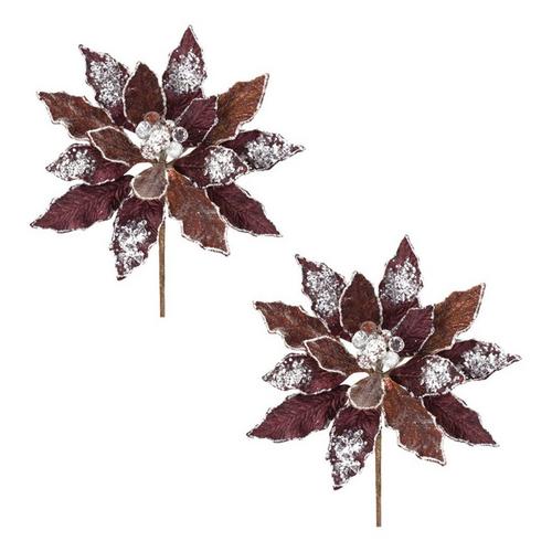 Melrose International 27"H Polyester Poinsettia Stem (Set of 2) - Primary Image