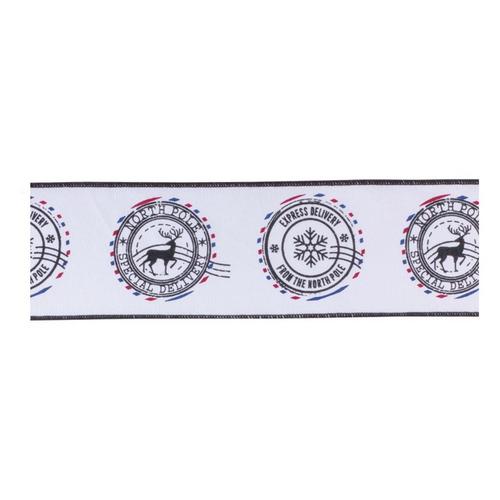 Melrose International 4" x 5 Yds. North Pole Stamp Wired Cotton Ribbon (Set of 2) - Primary Image
