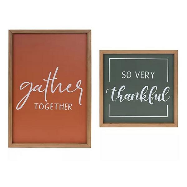 Melrose International Gather and Thankful Signs (Set of 2)