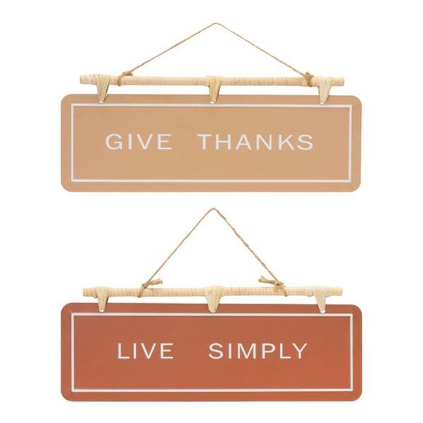 Melrose International 9"H Iron Live Simply and Give Thanks Sign (Set of 2)