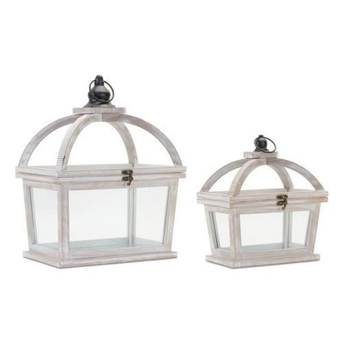 Melrose International White Tapered Wood Lantern with Open Lid (Set of 2) - Primary Image