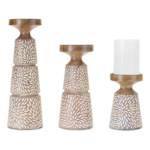 Melrose International Etched Candle Holder with Wood Grain Design (Set of 3) - Primary Image