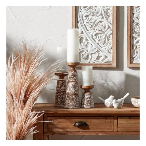 Melrose International Etched Candle Holder with Wood Grain Design (Set of 3) - Primary Image