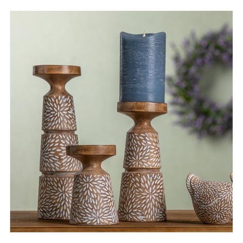 Melrose International Etched Candle Holder with Wood Grain Design (Set of 3) - Primary Image