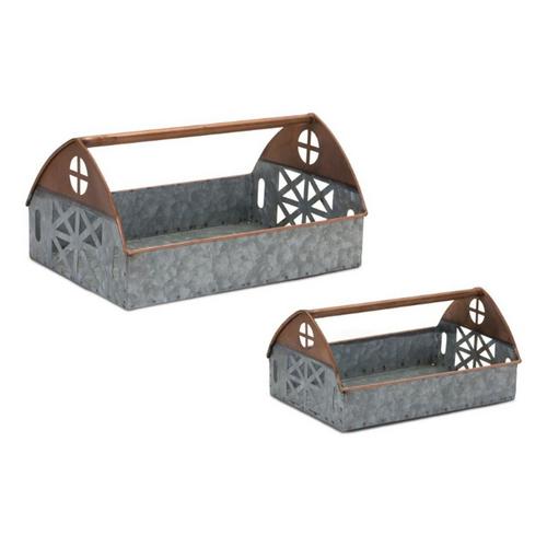 Melrose International Galvanized Metal Barn Caddy Tray (Set of 2) - Primary Image
