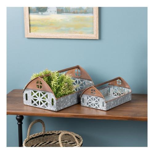 Melrose International Galvanized Metal Barn Caddy Tray (Set of 2) - Primary Image