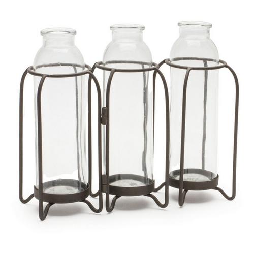 Melrose International 19.75"L Bottle Vases in Iron Holder - Primary Image