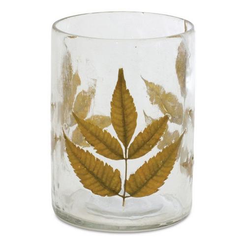 Melrose International Dried Yellow Leaf Glass Candle Holder (Set of 3) - Primary Image