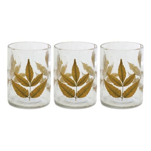 Melrose International Dried Yellow Leaf Glass Candle Holder (Set of 3) - Primary Image