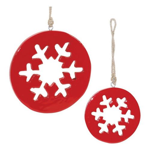 Melrose International Red Wooden Snowflake Ornaments (Set of 12) - Primary Image