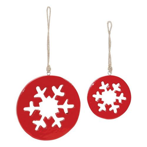 Melrose International Red Wooden Snowflake Ornaments (Set of 12) - Primary Image