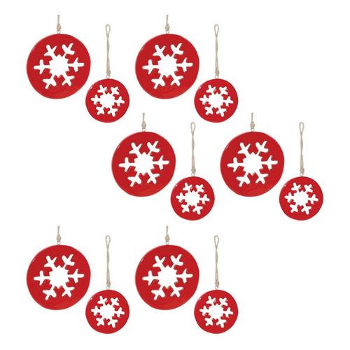 Melrose International Red Wooden Snowflake Ornaments (Set of 12) - Primary Image
