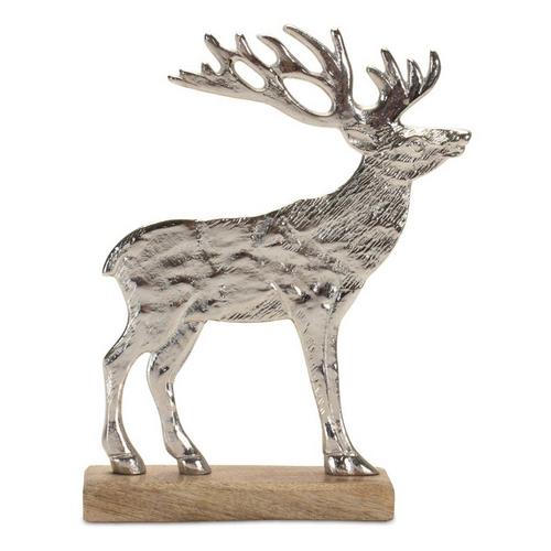 Melrose International 7in and 9.5in Aluminum Deer on Wood Base Dcor (Set of 2) - Primary Image