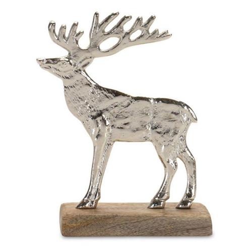 Melrose International 7in and 9.5in Aluminum Deer on Wood Base Dcor (Set of 2) - Primary Image