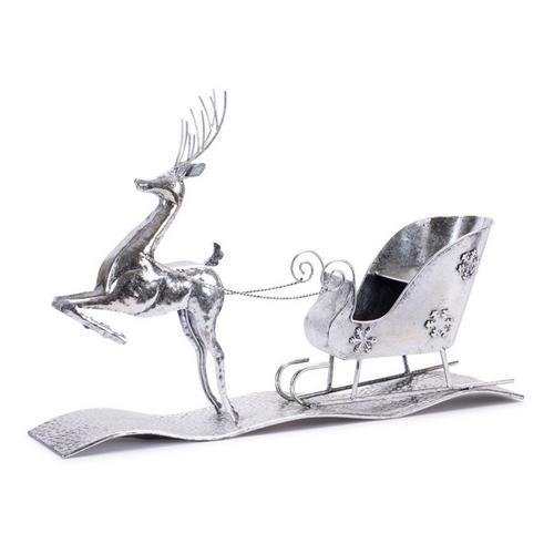 Melrose International Silver Iron Reindeer w/ Sleigh Figurine - Primary Image