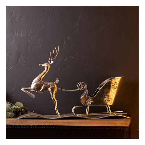 Melrose International Silver Iron Reindeer w/ Sleigh Figurine - Primary Image