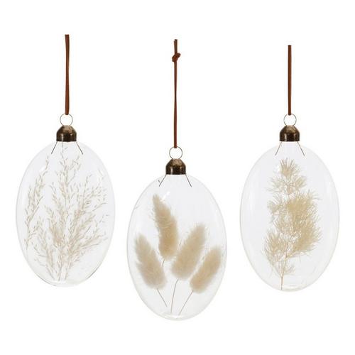 Melrose International Glass Ornaments with White Dried Floral (Set of 12) - Primary Image
