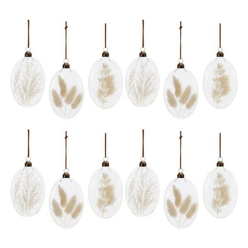 Melrose International Glass Ornaments with White Dried Floral (Set of 12) - Primary Image