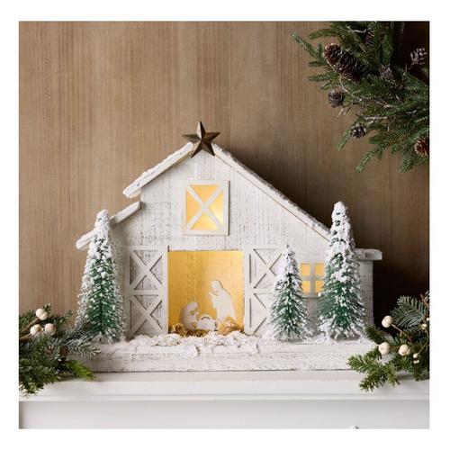 Melrose International 15in Holy Family w/Stable White Wood Display - Primary Image