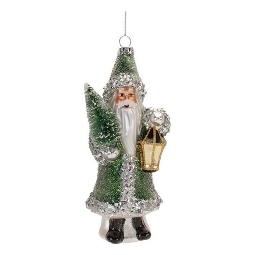 Melrose International 6.5in Glass Green Santa Ornaments (Set of 6) - Primary Image