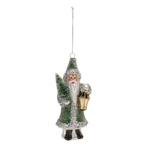 Melrose International 6.5in Glass Green Santa Ornaments (Set of 6) - Primary Image