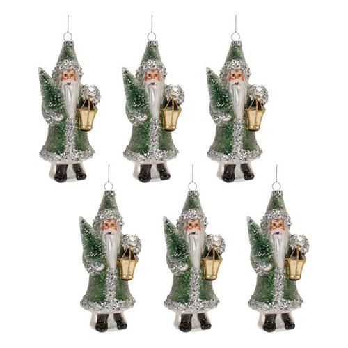 Melrose International 6.5in Glass Green Santa Ornaments (Set of 6) - Primary Image