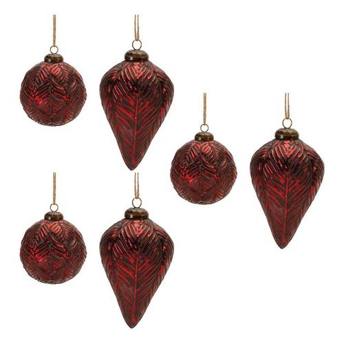 Melrose International Burgandy Distressed Glass Ornaments (Set of 6) - Primary Image