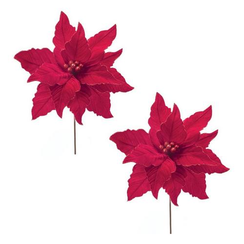Melrose International 24in Red Poinsettia Stem (Set of 2) - Primary Image